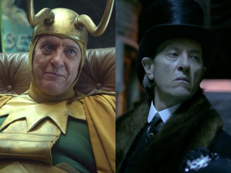 On the left: Richard E. Grant in "Loki." On the right: Grant in "Doctor Who."