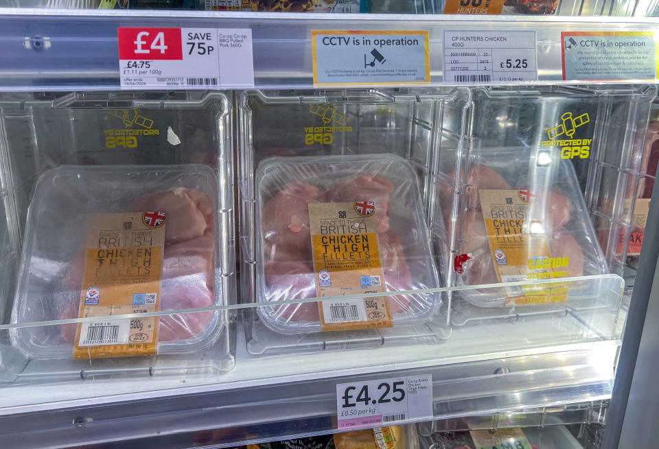 Chicken thigh fillets were also spotted in security boxes at the Cambridge store. (SWNS)