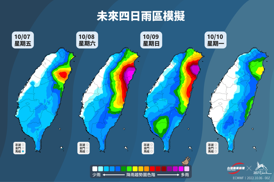 「天氣特急」指出，連假期間會是北東下雨，中南部放晴的狀況。（圖／翻攝自天氣特急臉書）