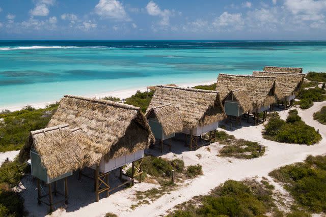 <p>Courtesy of Anegada Beach Club</p> Thatched-roof suites at Anegada Beach Club.