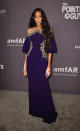 <p>Winnie Harlow chose a majestic purple gown by couturier Francesco Scognamiglio for the red carpet event. <em>[Photo: Getty]</em> </p>