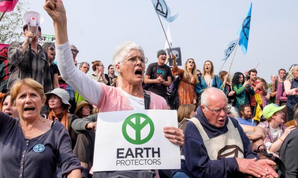 Extinction Rebellion activists, including older protesters, occupy Waterloo Bridge in April 2019.