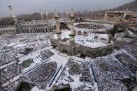<p>Muslim pilgrims pray at the Grand Mosque in the holy Saudi city of Mecca, on Aug. 29, 2017, on the eve of the start of the annual hajj pilgrimage. (Photo: Karim Sahib/AFP/Getty Images) </p>