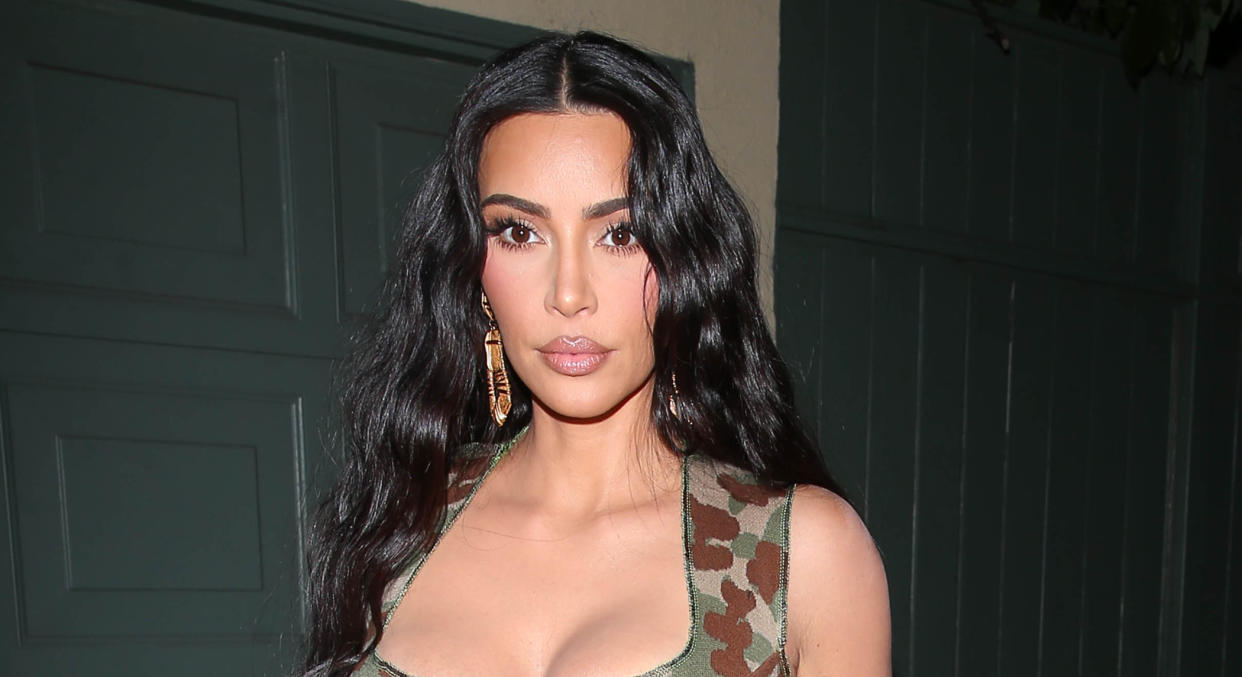 Kim Kardashian looked unrecognisable as she donned an all-leather look while arriving at a New York hotel. (Getty Images)