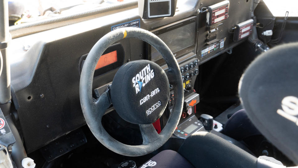 The cockpit of one of South Racing's Can-Am Maverick X3 side-by-side racers.