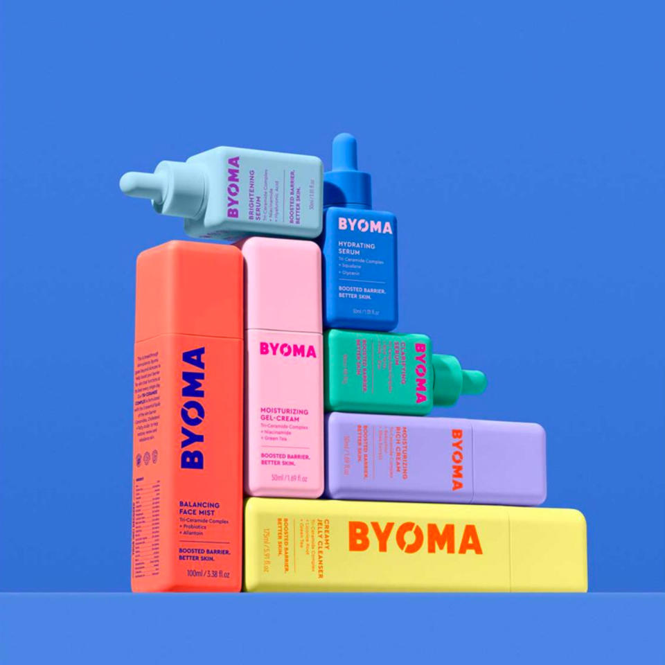 Byoma's colourful collection features its proprietary Tri-Ceramide Complex, which helps to repair the skin barrier. (Boots/Byoma)