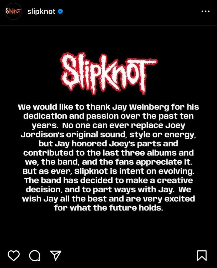 Slipknot's Jay Weinberg announcement