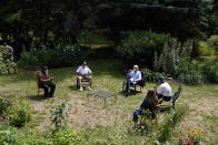 Democratic presidential candidate former Vice President Joe Biden speaks during an event in the backyard of a home in Lancaster, Pa, Monday, Sept. 7, 2020. (AP Photo/Carolyn Kaster)