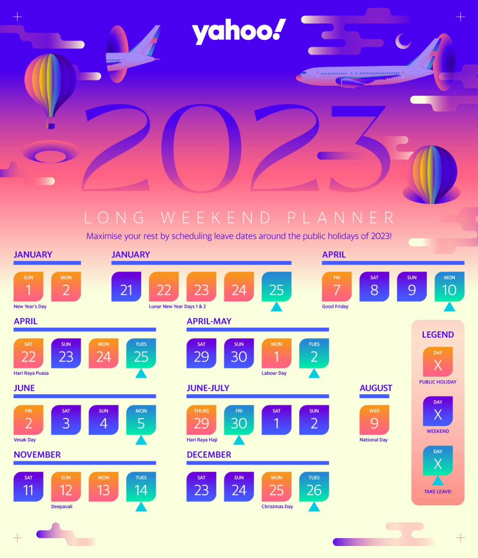 One look at all the long holidays you can take over 2023! (Photo: Yahoo Life Singapore)