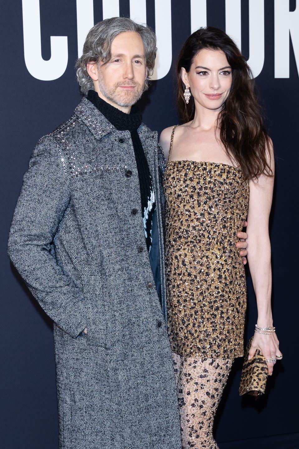 paris, france january 25 editorial use only for non editorial use please seek approval from fashion house l r adam shulman and anne hathaway attend the valentino haute couture spring summer 2023 show as part of paris fashion week on january 25, 2023 in paris, france photo by marc piaseckiwireimage