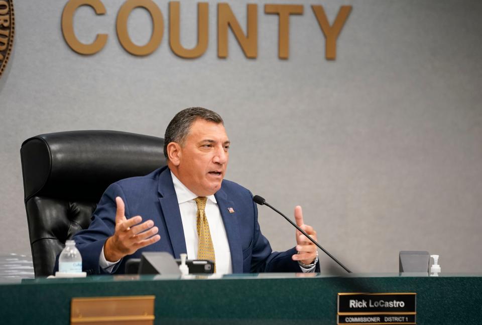 Officials confirm they have an arrest warrant for Collier County Commissioner Rick LoCastro, shown in this file photo at  the Collier County Administration building in Naples on Tuesday, March 28, 2023.