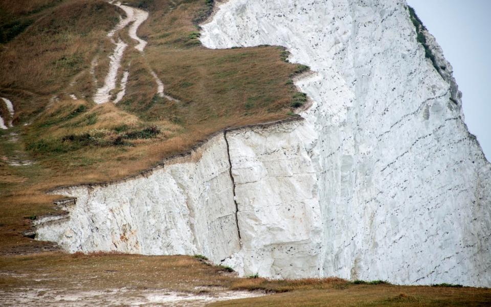 A large section of cliff face at Seaford Head, East Sussex fell into the sea yesterday