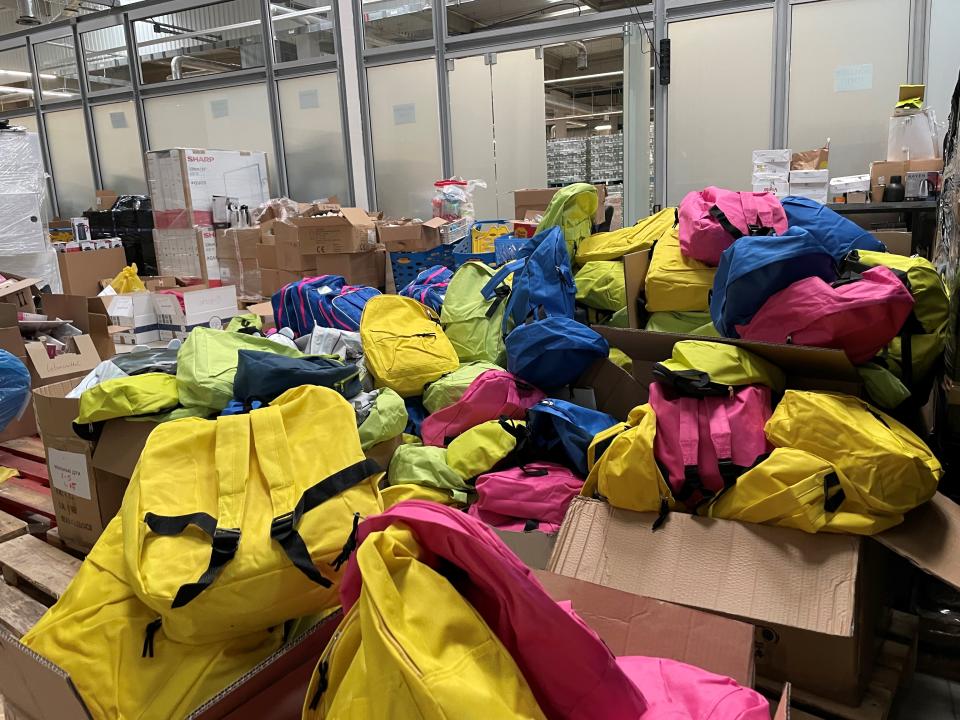 Backpacks in the warehouse
