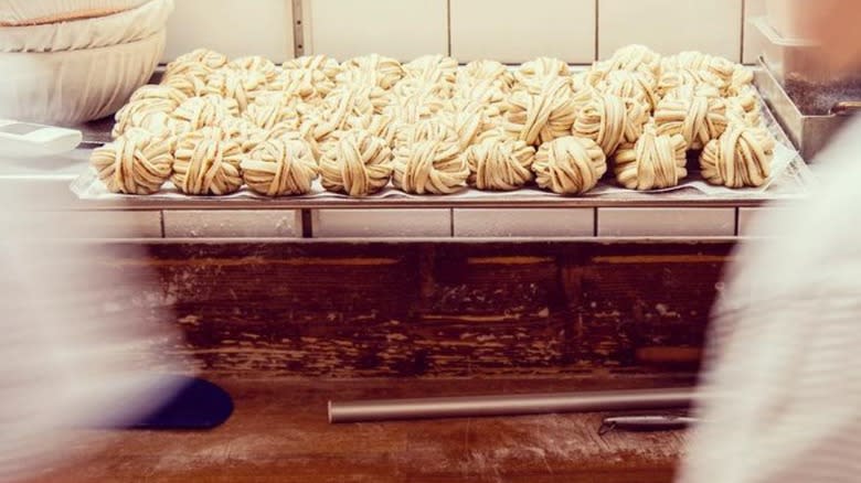 tray of twisted cinnamon buns