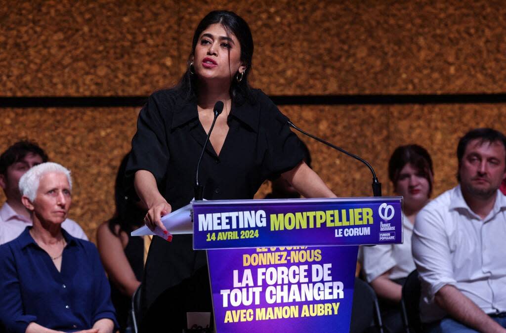 Rima Hassan, candidate sur la liste LFI pour les européennes, le 14 avril 2024.