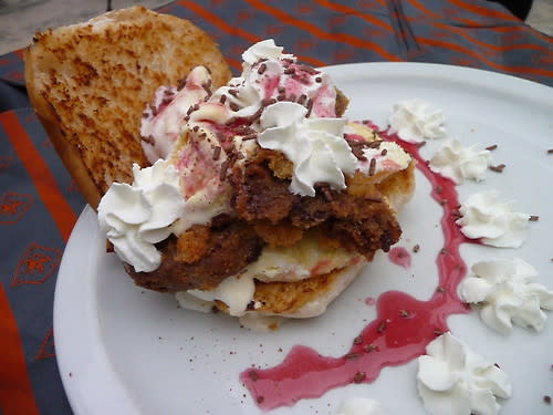 Deep fried chocolate chip cookie burger