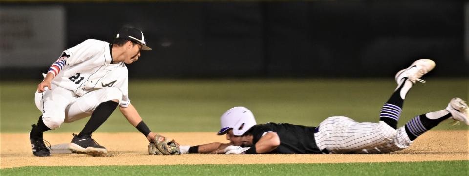 It appears Abilene High second baseman Saul Vasquez tags out Wylie's Reese Borho on a steal attempt in the sixth inning. Borho was ruled safe, and AHS coach Brad Harman was later ejected for arguing the call.