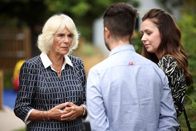 The Duchess of Cornwall meets Zoe and Jake Lynch during a visit to the Helen & Douglas House children’s hospice in Oxford 