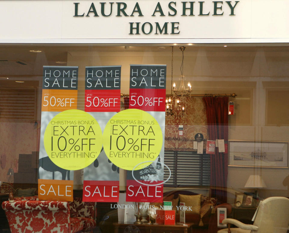 A general view of a Laura Ashley store in South West London as the home furnishings and fashion retailer today said UK like-for-like sales were down almost 10\% in the tough trading climate.