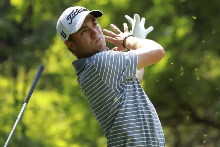 Justin Thomas had a little trouble holding onto his club on Sunday in Mexico. (Getty Images)