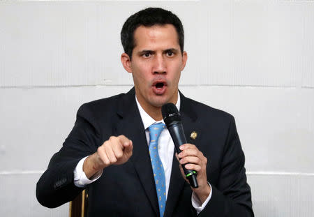 Juan Guaido, President of the Venezuela's National Assembly, gestures as he speaks during a session in Caracas, Venezuela January 15, 2019. REUTERS/Manaure Quintero