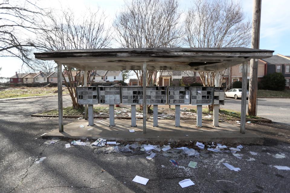 Mail is scattered around broken mailboxes at the Fox Hollow Townhome where owners and management spent the afternoon in Shelby County's environmental court addressing the blight and trash removal issues at the Fox Meadows community on Tuesday, Feb. 12, 2019.