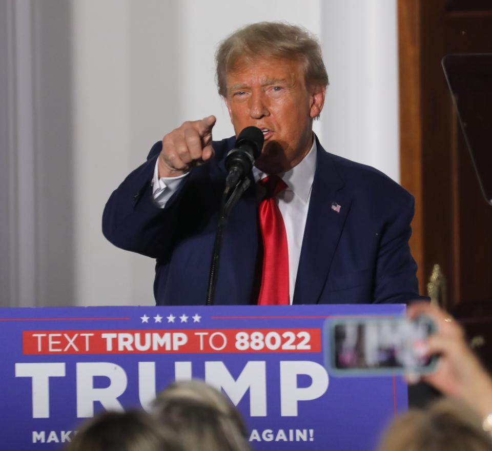 Bedminster, NJ- June 13,2023 -- Former President Donald Trump spoke to a crowd of supporters outside the clubhouse of his Trump National Golf Club in Bedminster, NJ, hours after he was arraigned in Miami.