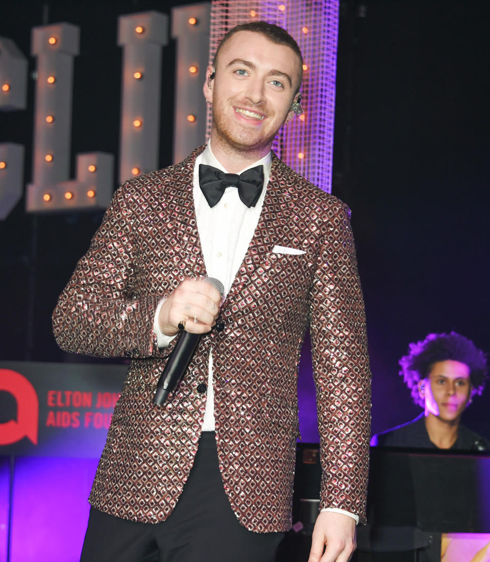 <p><b>"When I was shooting my first music videos, I just wasn't happy with the way I looked, so I was trying to control the way the camera moved. I got a bit obsessive. I was constantly looking in the mirror, pinching my waist, weighing myself every day."</b> — Sam Smith, on<a rel="nofollow noopener" href="http://people.com/bodies/sam-smith-weighed-himself-every-day-loves-stretch-marks/" target="_blank" data-ylk="slk:feeling insecure with his body;elm:context_link;itc:0;sec:content-canvas" class="link "> feeling insecure with his body</a>, to <i>V </i>magazine</p>