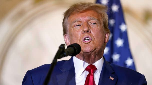 PHOTO: FILE - Former President Donald Trump speaks at his Mar-a-Lago estate, April 4, 2023, in Palm Beach, Fla. (Evan Vucci/AP, FILE)