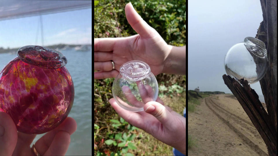 A few of the glass floats that were discovered hidden on Block Island.   / Credit: CBS News