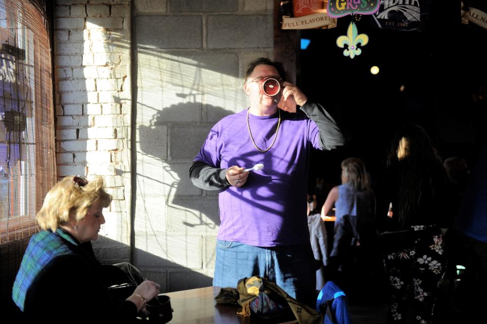 Juney and Jeff Williamson enjoy gumbo inside the Lamasco Bar and Grill during the Seventh Annual Franklin Street Gumbo Cook Off on Saturday, Feb. 15, 2020.