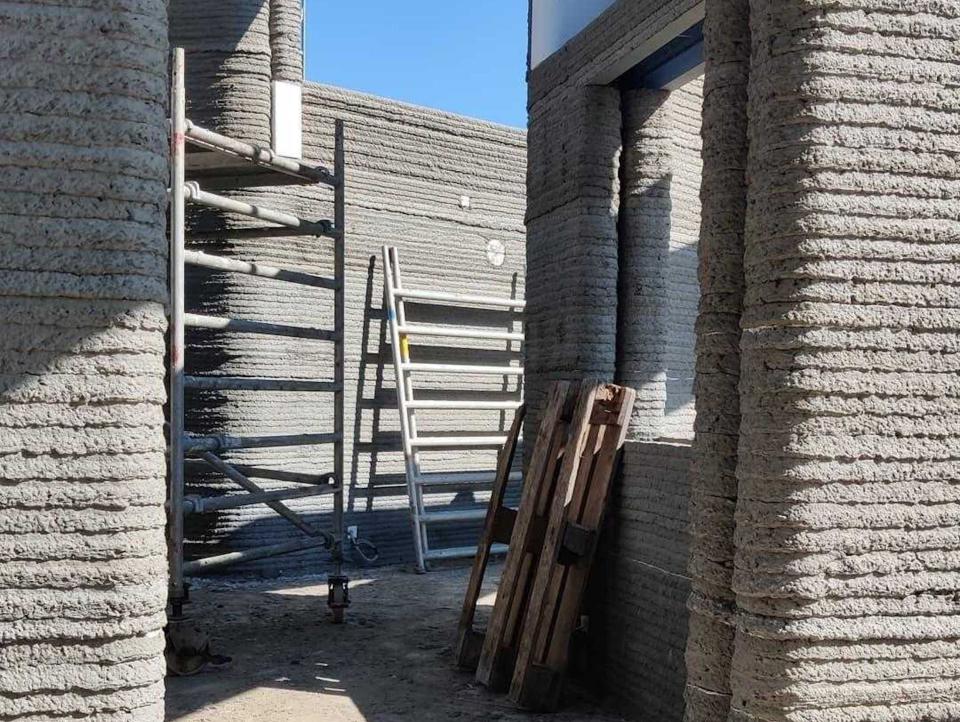 The walls of a 3D printed home as its being built.