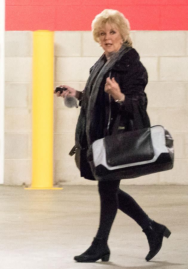 Patti (pictured yesterday) looked stressed at the hospital. Source: Diimex