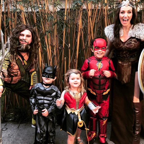 David Campbell with wife Lisa Hewitt and kids as Justice League