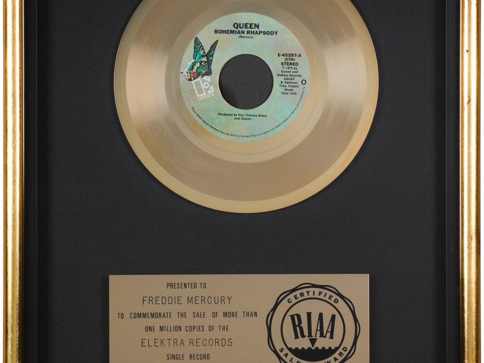 RIAA Gold Sales Award for Queen's "Bohemian Rhapsody."