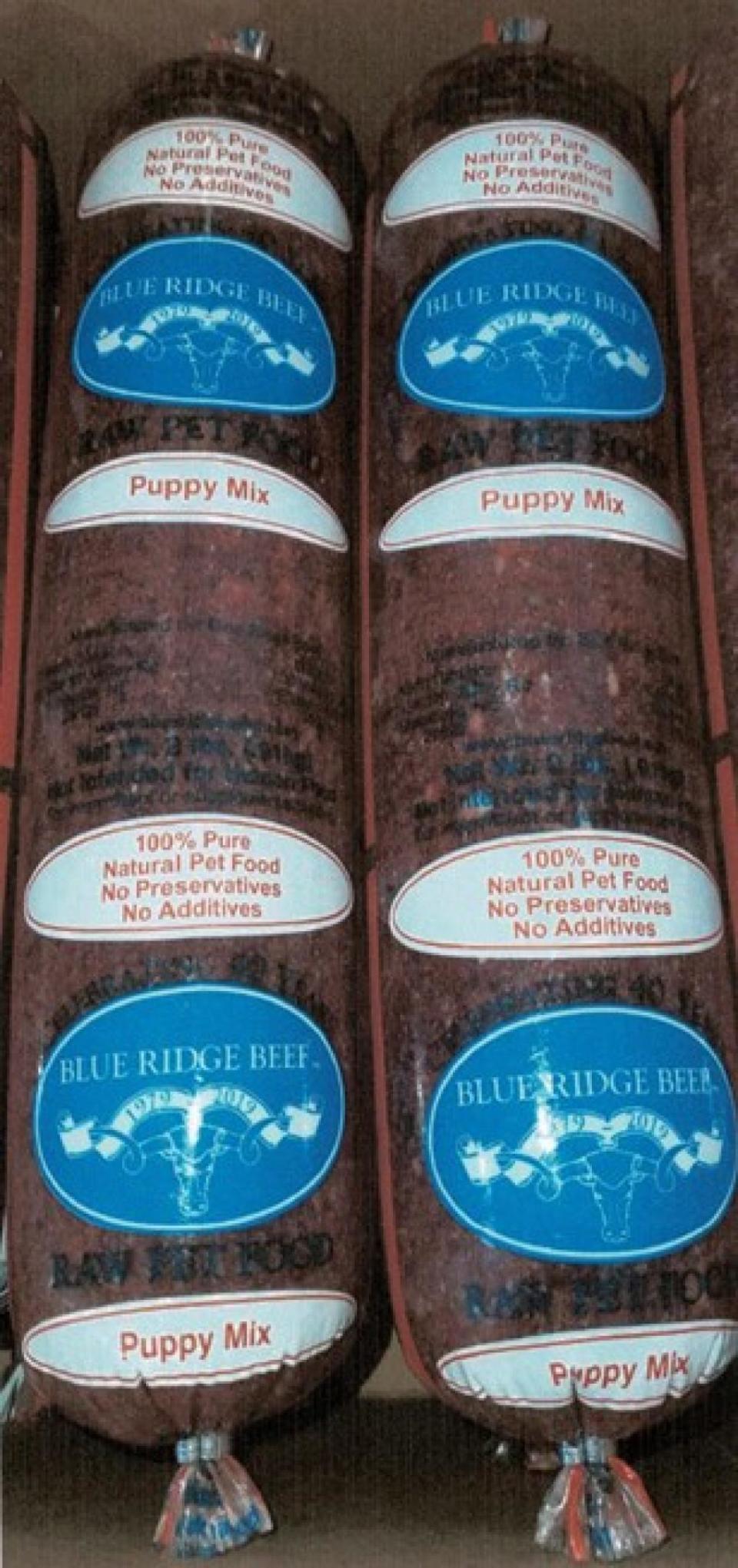 Pet food maker Blue Ridge Beef is recalling certain lots of its Puppy Mix and other pet foods because they may be contaminated with salmonella and listeria.