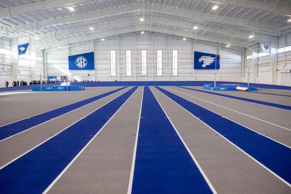 UK dedicated the newly constructed Jim Green Track and Field Center on Wednesday. The new facility includes a high-banked track, the standard for NCAA and SEC indoor championships.