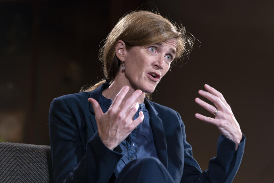 USAID Administrator Samantha Power is interviewed by the Associated Press, Thursday, Aug. 4, 2022, at USAID Headquarters in Washington. (AP Photo/Jacquelyn Martin)