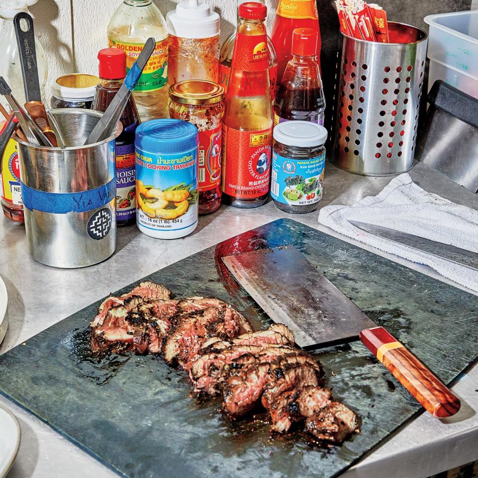 Steak awaiting its Tiger Bite Sauce. (Get the recipe)