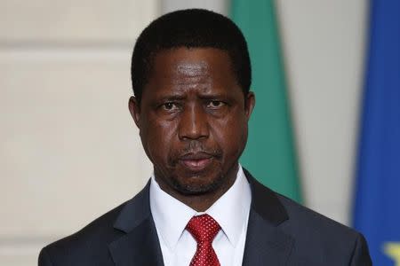 Zambia's President Edgar Lungu attends a signing ceremony at the Elysee Palace in Paris, France, February 8, 2016. REUTERS/Philippe Wojazer