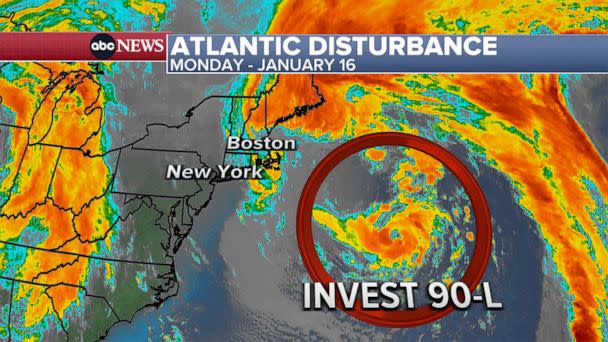 PHOTO: The National Hurricane Center has issued a rare tropical weather outlook for January: a strong non-tropical low pressure system that had been churning in the Atlantic Ocean, about 300 miles north of Bermuda. (ABC News)