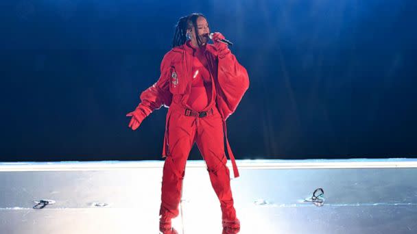 PHOTO: Rihanna performs during the halftime show of Super Bowl Feb. 12, 202, in Glendale, Ariz. (Angela Weiss/AFP via Getty Images)