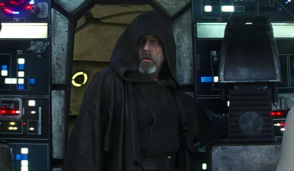 Luke Skywalker returns to The Millennium Falcon – Credit: Lucasfilm