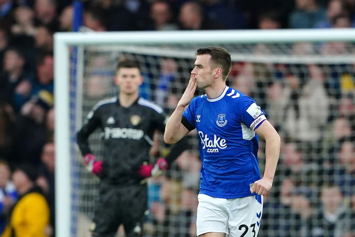 Everton’s Seamus Coleman celebrates scoring (Peter Byrne/PA) (PA Wire)