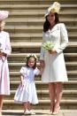 <p>The Duchess donned a yellow Alexander McQueen coat for the royal wedding of the year—when <a href="https://www.harpersbazaar.com/celebrity/latest/a13945302/prince-harry-meghan-markle-royal-wedding/" rel="nofollow noopener" target="_blank" data-ylk="slk:Prince Harry wed Meghan Markle;elm:context_link;itc:0;sec:content-canvas" class="link ">Prince Harry wed Meghan Markle</a>. She paired it with a coordinating floral fascinator. </p>