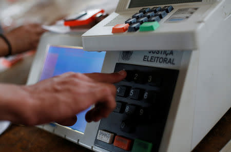 A Brazilian electoral worker checks electronic ballot boxes in Brasilia, Brazil September 19, 2018. REUTERS/Adriano Machado