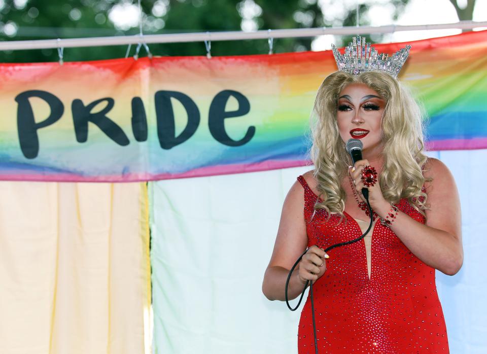 Vivian Von D sings a Broadway hit during the Pride of Ankeny Showcase at the first-ever Ankeny Pride event in June.