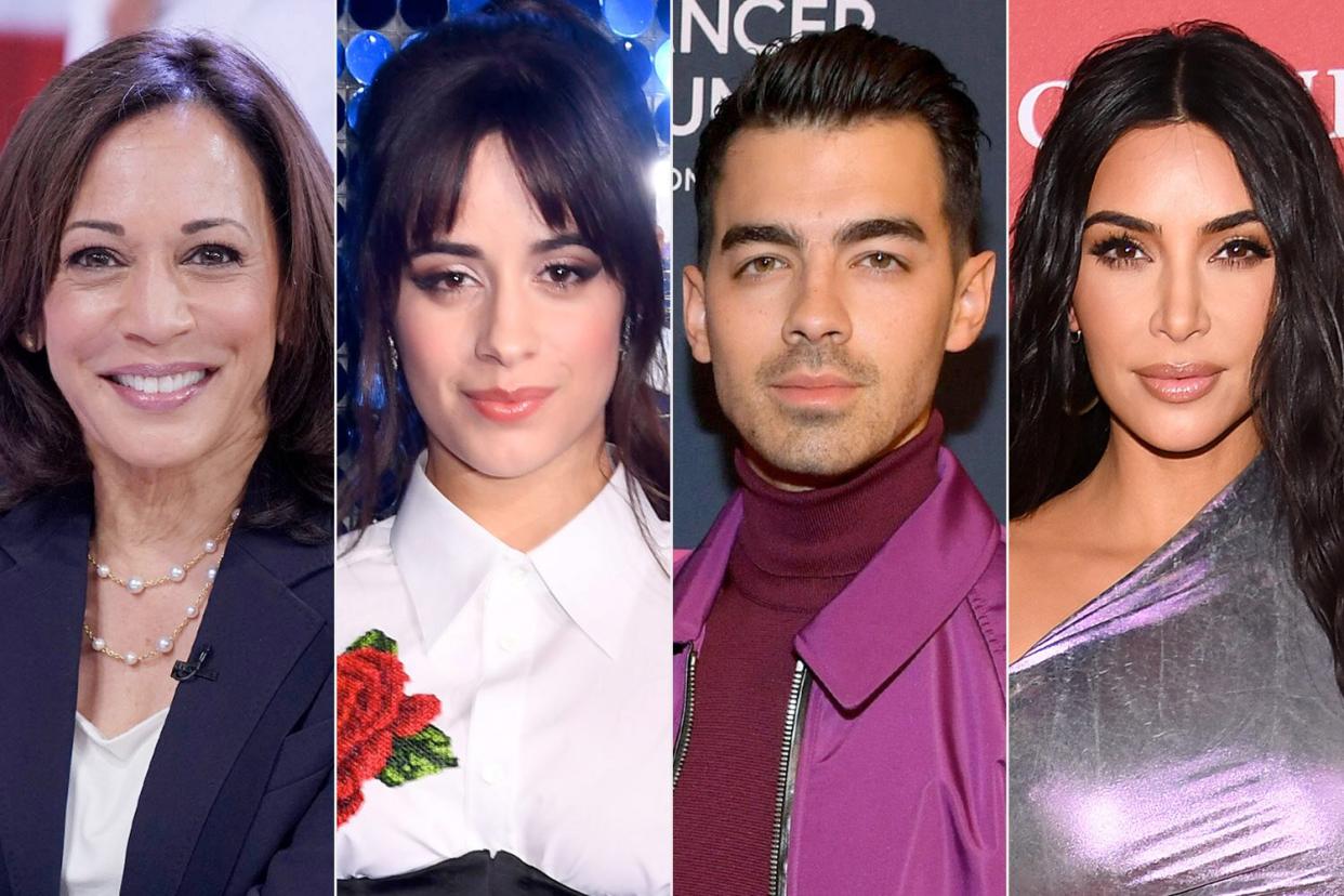 From left: Kamala Harris, Camila Cabello, Joe Jonas, Kim Kardashian