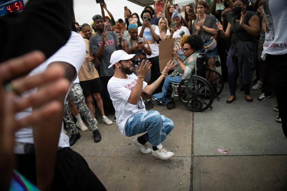 Friends and LGBT+ community members gathered at events across New York over the weekend to mark Sibley’s death (Associated Press)