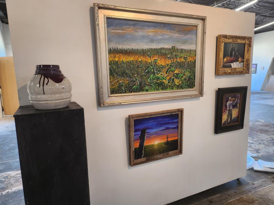The Amarillo Art Institute displays area artist submissions in the Arts in the Sunset Center's community art gallery, opened for public viewing during a soft opening of the center Friday afternoon.